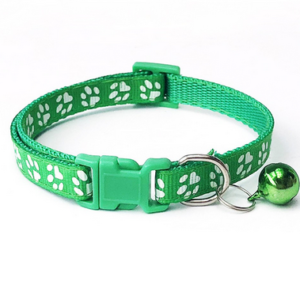 Pet Coleira De Cachorro E Gato Ajustável Coleira Ajustável Com Estampa De Pegadas Com Sino Para Gatos E Cães Verde